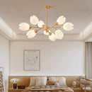 lustre nordique en bois avec lumière en forme de fleur