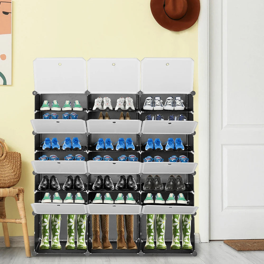 7-Tier Portable 42 Pair Shoe Rack Organizer 21 Grids Tower Shelf Storage Cabinet Stand Expandable for Heels, Boots, Slippers, Bl - vue 5 sur 6