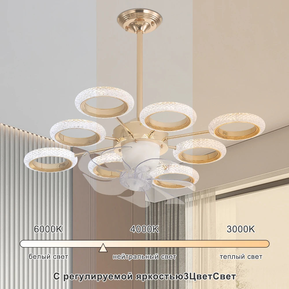 ventilateur de plafond led cristal artpad avec télécommande dimmable - vue 6 sur 8