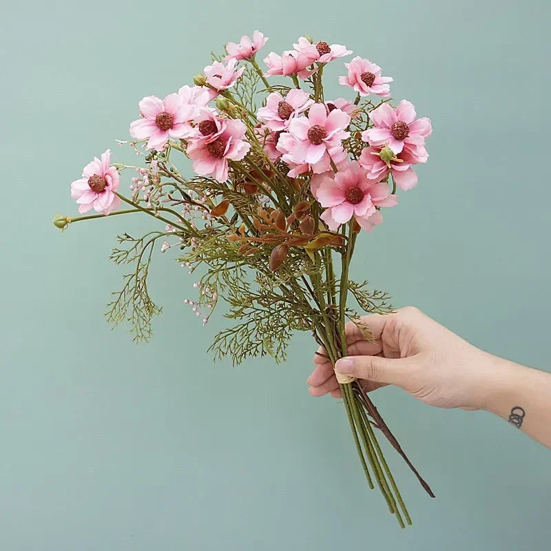 Vintage artificial cosmos bouquet, 6 stems, floral decoration