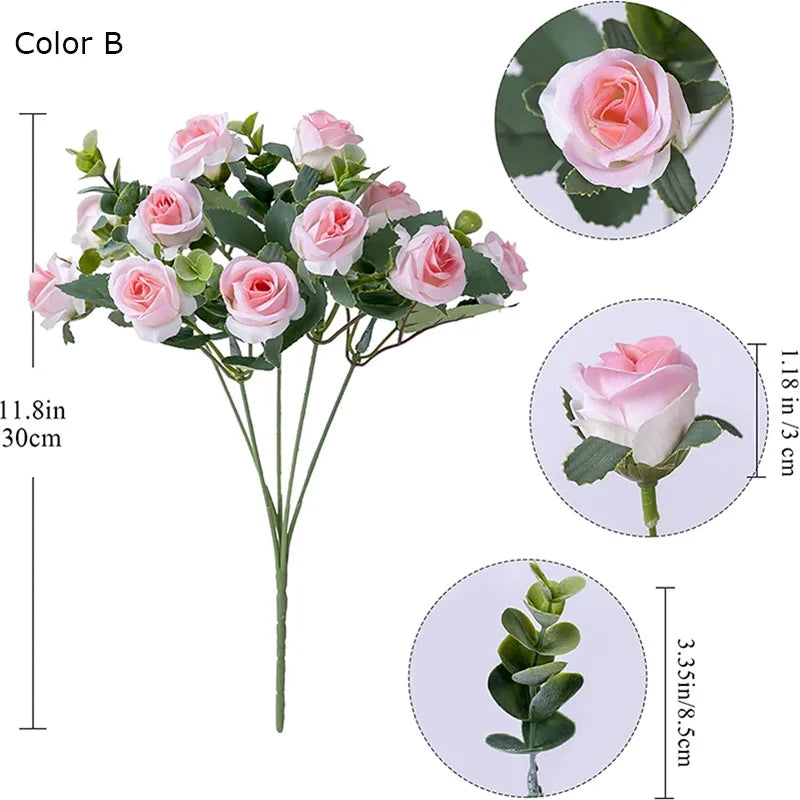 bouquet de roses artificielles avec eucalyptus et pivoine décoratif - vue 11 sur 12