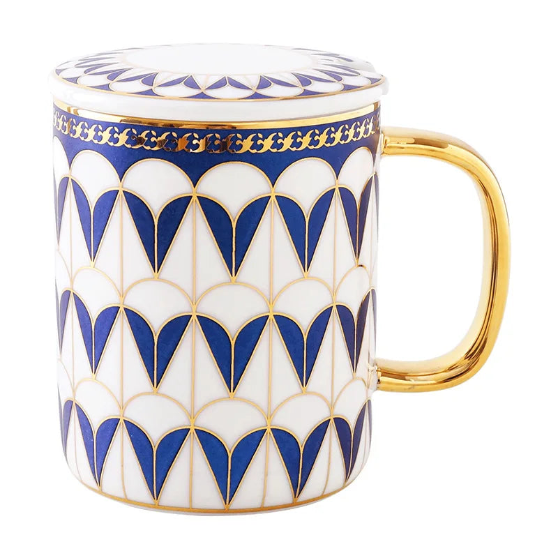 Tasse café céramique bord doré style britannique couvercle