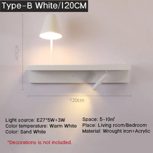 Rotating wall light with shelf and spotlight switch for decoration - vue 13 sur 14