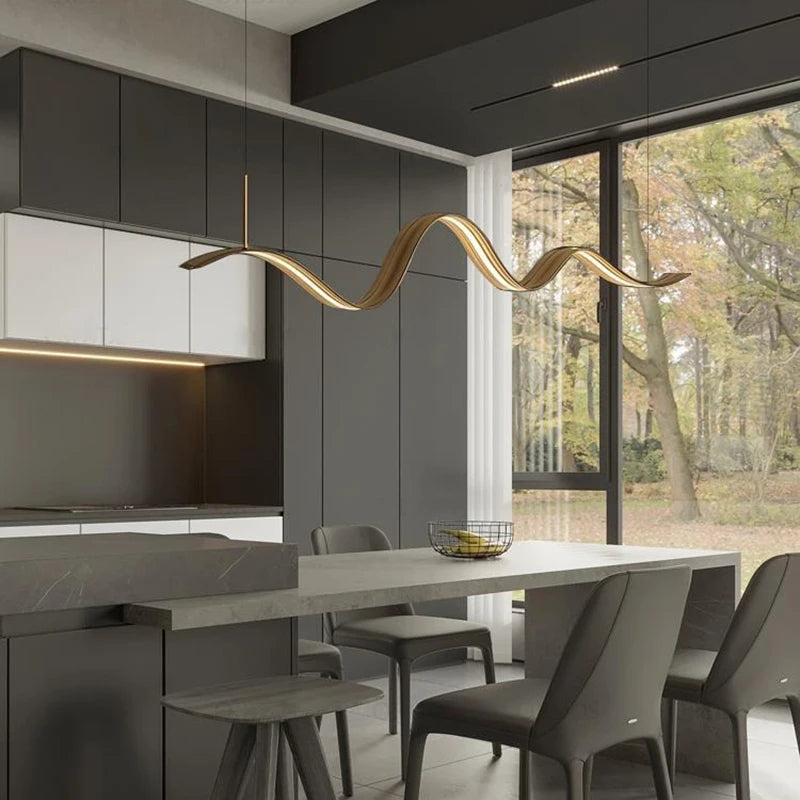 lustre led en cuivre moderne avec design à vagues - vue 4 sur 8