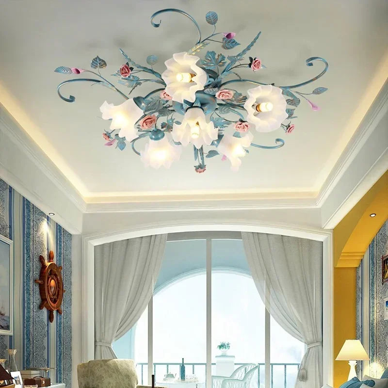 plafonnier romantique style pastoral en fleurs et herbes - vue 4 sur 10