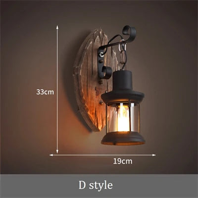 applique murale vintage en bois avec abat-jour en verre et métal - vue 14 sur 16
