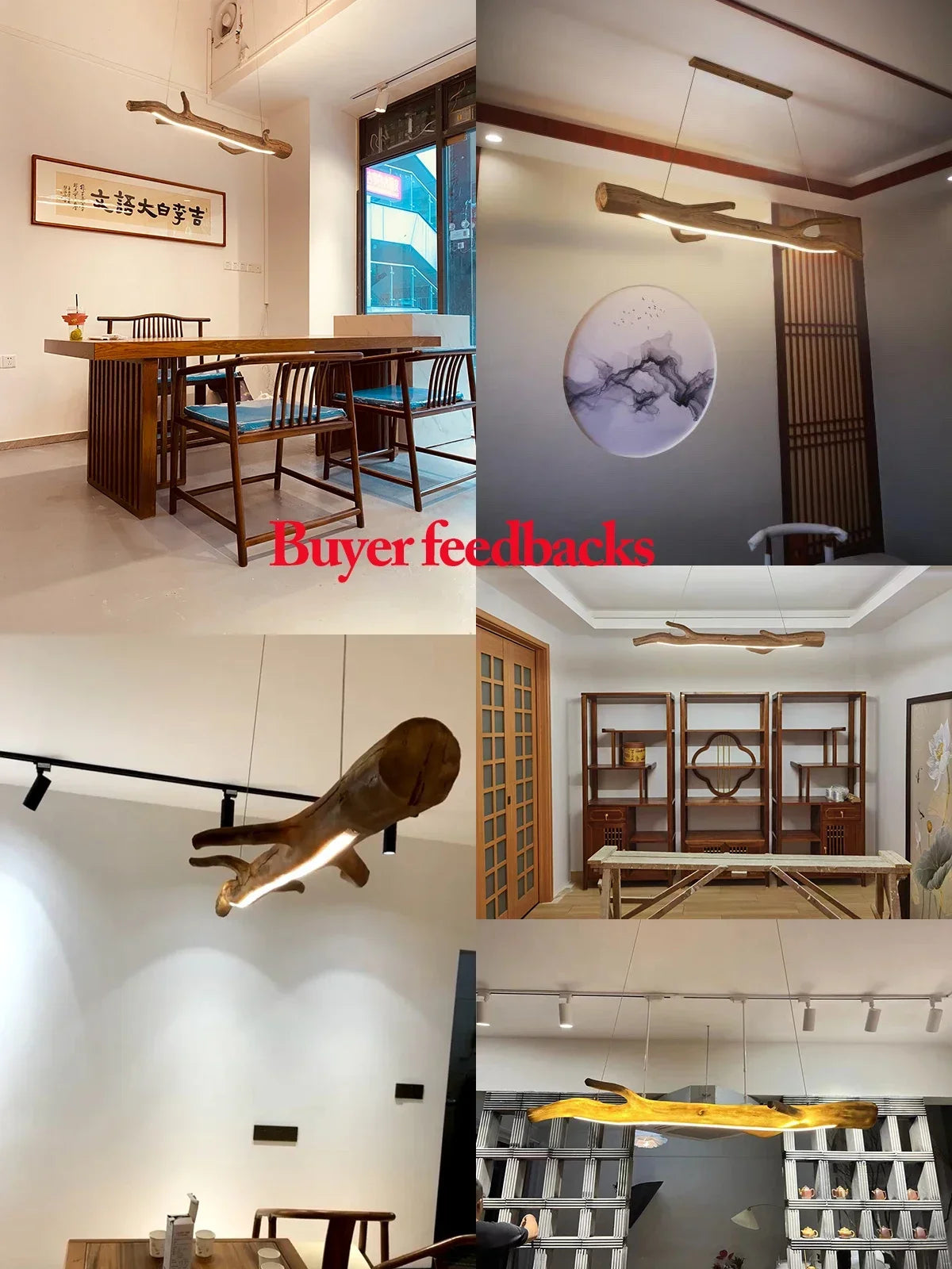Retro resin tree branch pendant light, tea room, restaurant, coffee shop, LED pendant light, interior decoration lighting - vue 5 sur 8