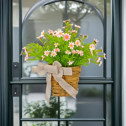 panier de fleurs artificielles couronne de printemps pour décoration de Pâques - vue 2 sur 10