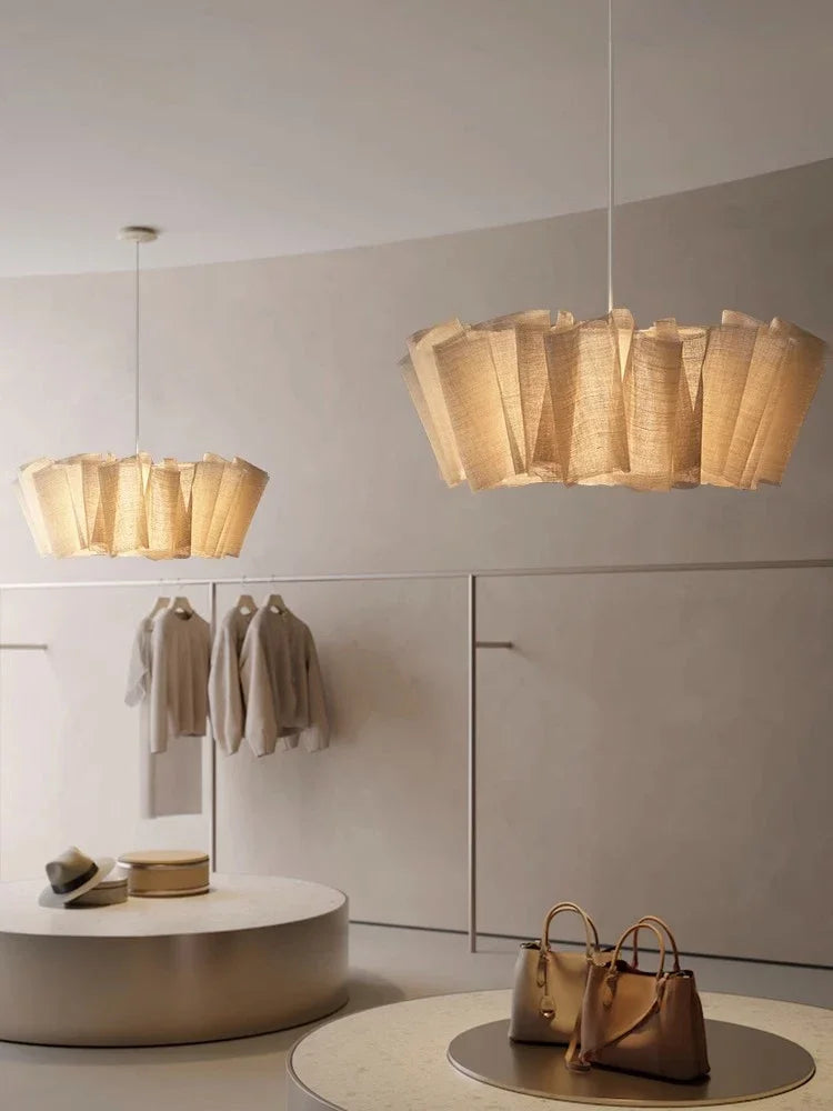 Nordique Vintage Wabi Sabi vent fait à la main tissu Led lustre B &amp; B éclairage intérieur salle à manger Bar chambre chevet suspension lumières - vue 3 sur 10