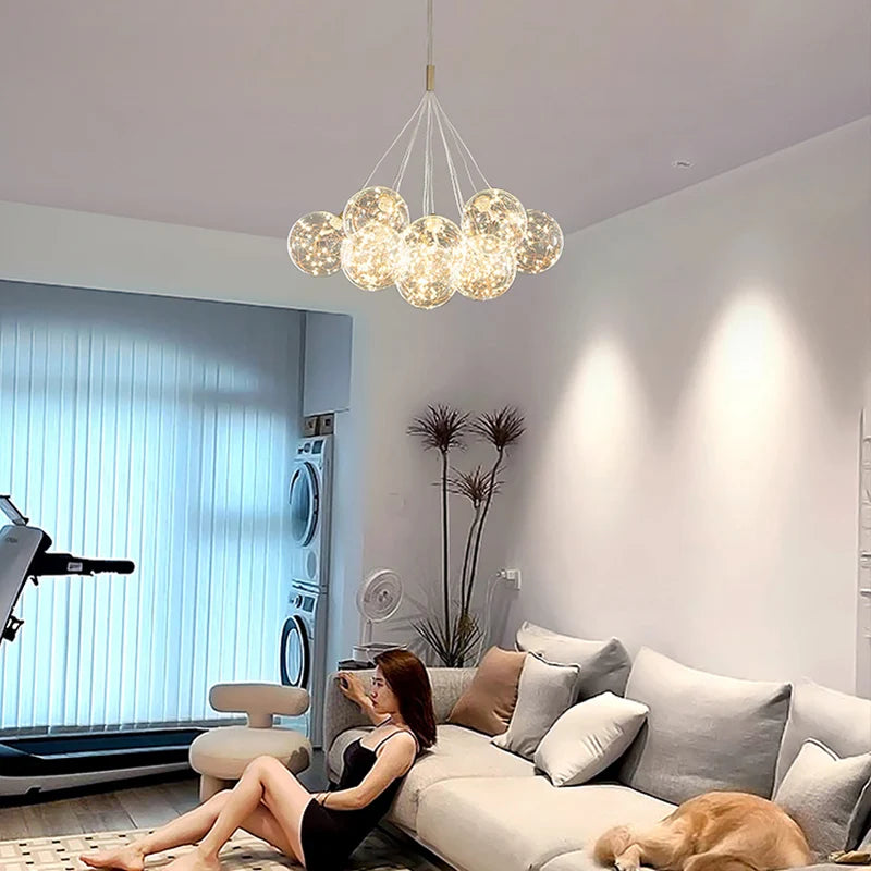 lustre en verre design créatif éclairage intérieur élégant led - vue 5 sur 12