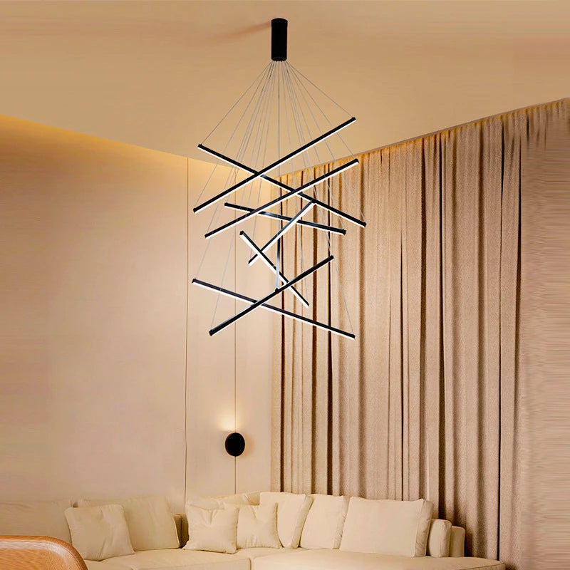 lustre moderne minimaliste duplex led longue suspension - vue 4 sur 10
