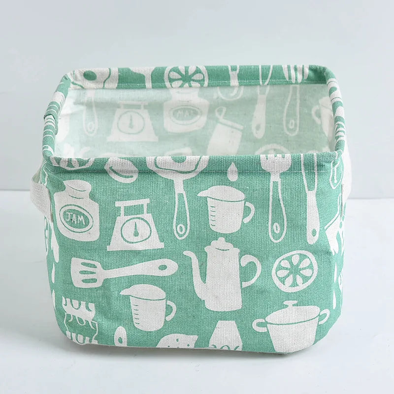 panier de rangement pliable en toile avec poignée coton et lin - vue 9 sur 22