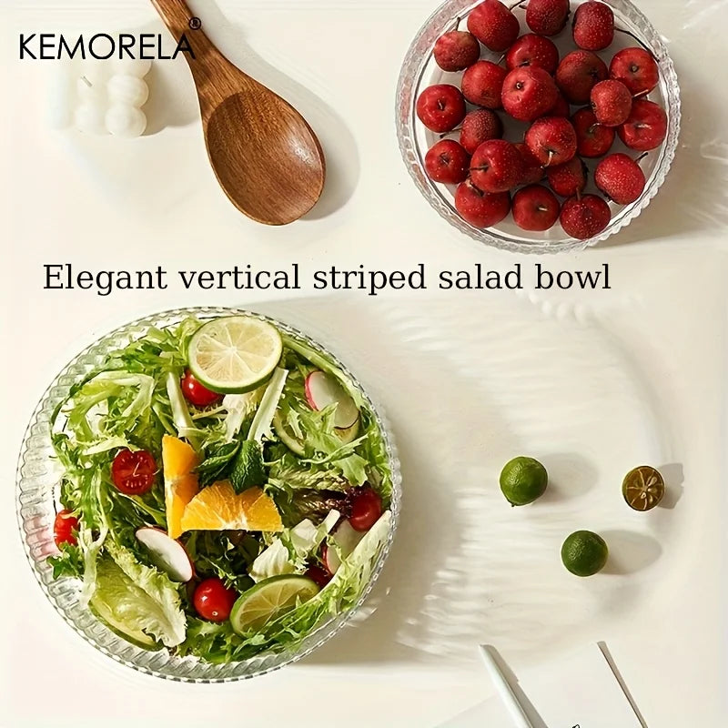 Bol en verre rayé design pour salades desserts - vue 4 sur 9