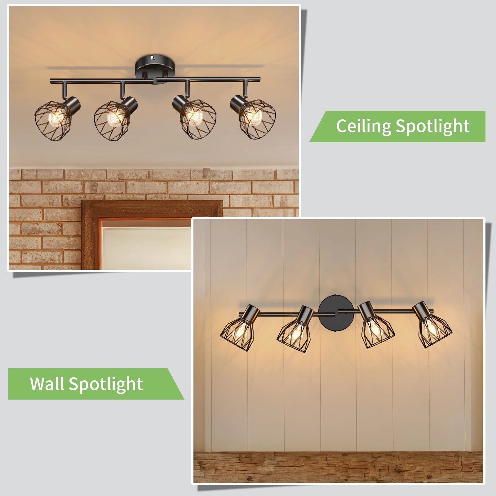 Plafonnier LED 4 voies rotatif - Lumières noires/blanches - Luminaires de plafond - Cage métallique pour plafond E14 - Spot de plafond - vue 4 sur 8