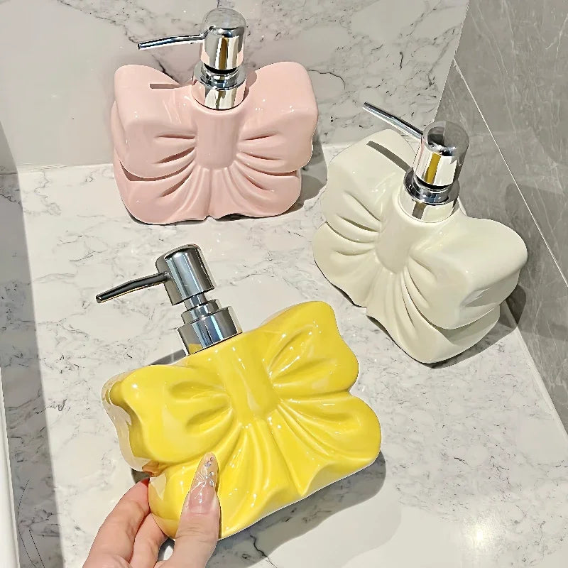 1pc, Ceramics Bowknot Lotion Press Bottle, Household Bathroom Shower Gel Bottle, Plastic Pump Head, Bathroom Liquid Dispenser - vue 5 sur 9