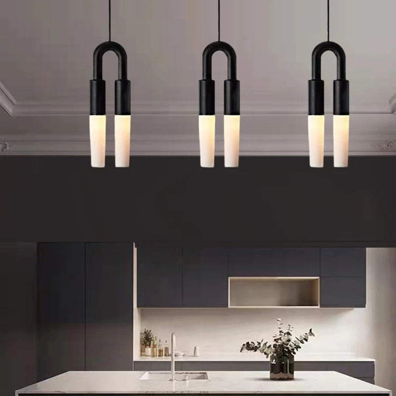 lustre art déco en métal noir et blanc avec fil réglable - vue 2 sur 6