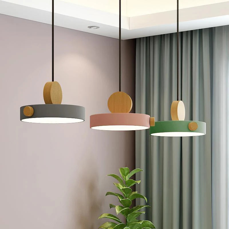 suspension led minimaliste nordique en bois macaron décoratif