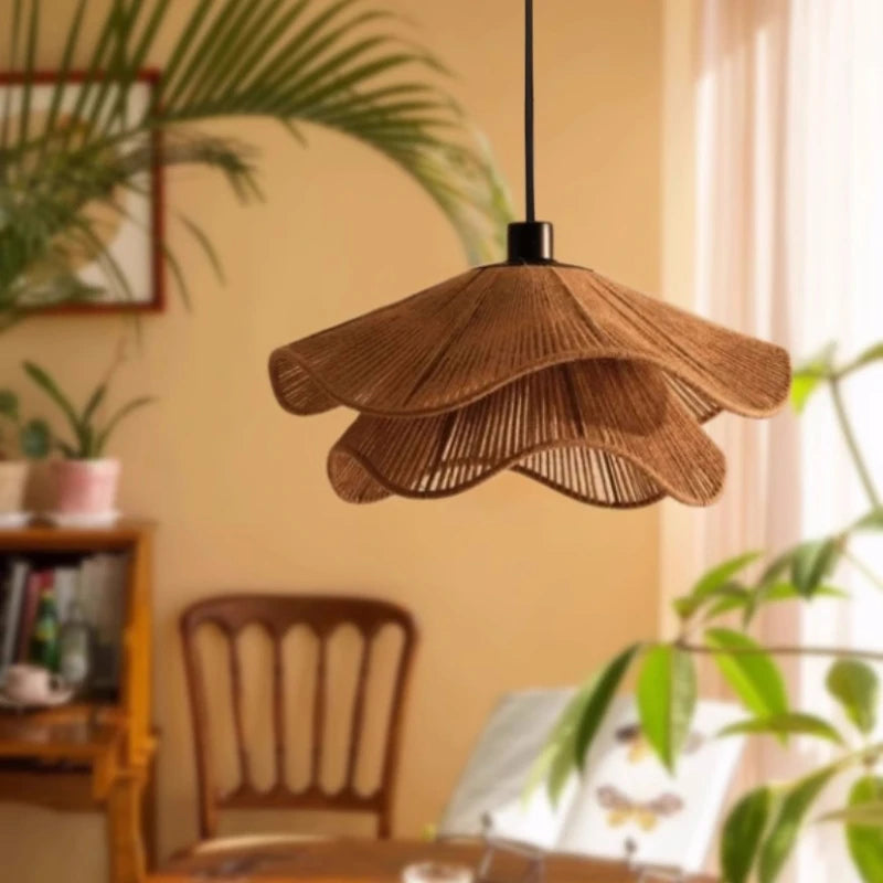 suspension Nordique chanvre E27 LED salle à manger japonais tricoté chambre - vue 6 sur 14