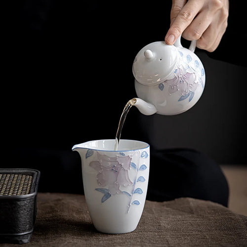Théière céramique chinoise motifs floraux peints main 160ml
