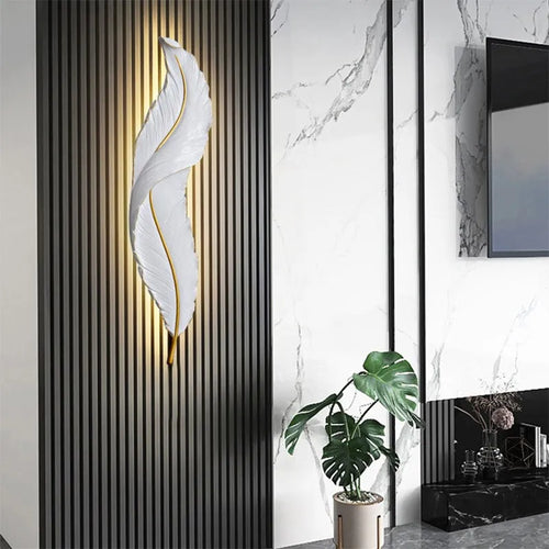 Applique murale moderne LED rose bleu Plume résine appliques murales télécommande Luminaire salon chambre décor lumière LED Lustre - vue 5 sur 15