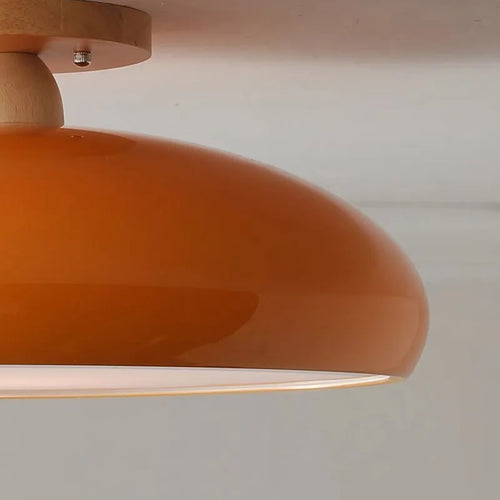 Vintage LED wooden ceiling light nordic orange PVC round fixture - vue 7 sur 10