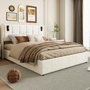 Single and Double Bed with Slatted Frame, Hydraulic Upholstered Storage Bed, Headboard with 2 Reading Light and USB Port, Velvet