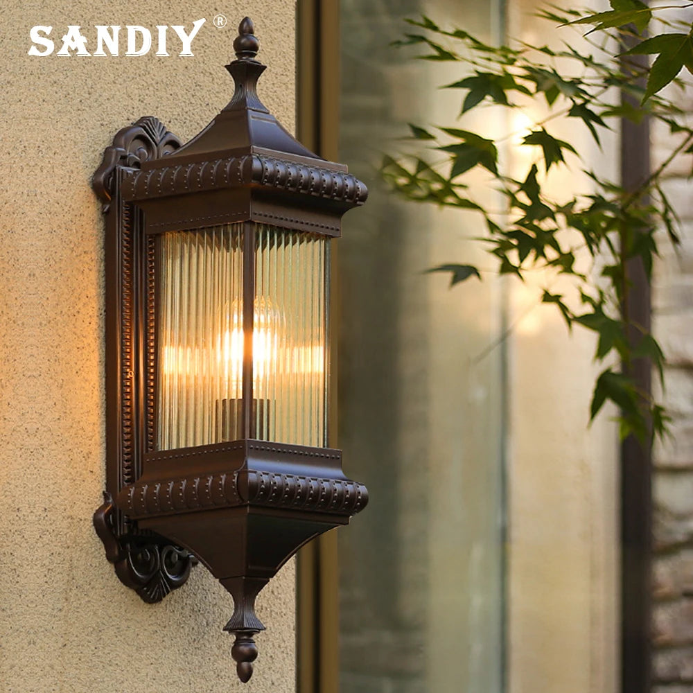 SANDIY Vintage applique extérieure rétro porche lampe Europe Villa applique étanche extérieur jardin cour Luminaire café E26/E27 - vue 3 sur 8
