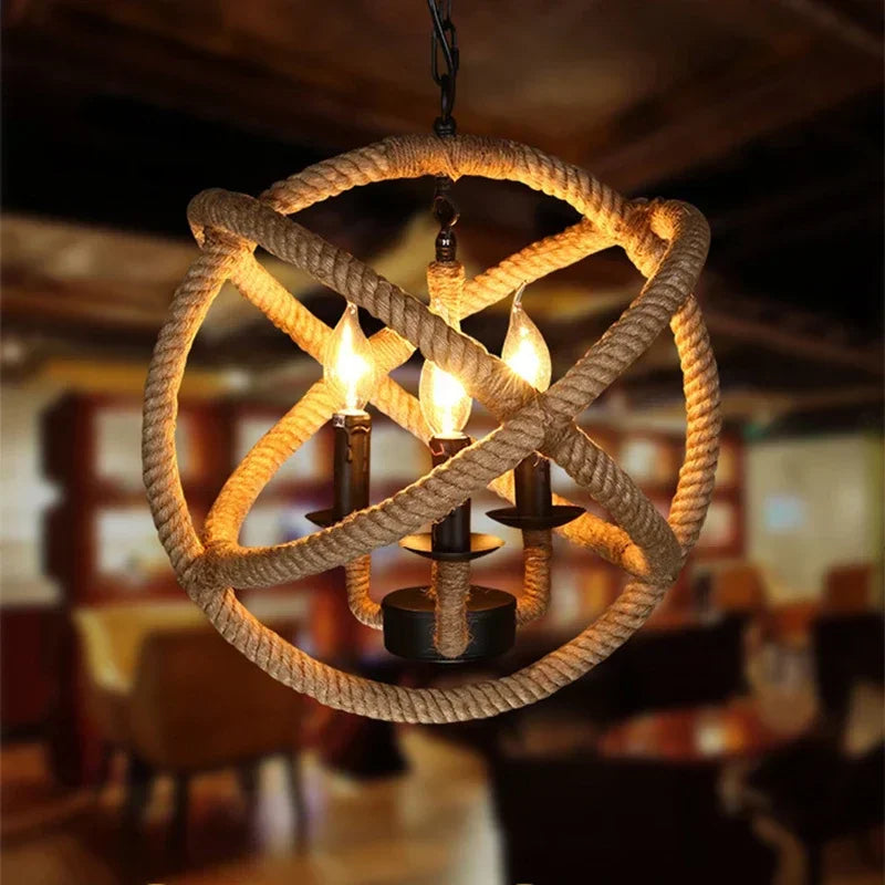 Lustre et Suspension rustique industrielle avec cordage - vue 4 sur 21