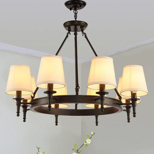 Abat-jour en tissu LED lustre Style américain minimaliste tout en cuivre chambre cuisine éclairage salon plafonnier luminaire - vue 3 sur 8