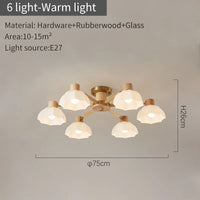 Nordic rubber wood ceiling lights with glass lampshades for modern living room, warm white or cool light, bedroom chandelier