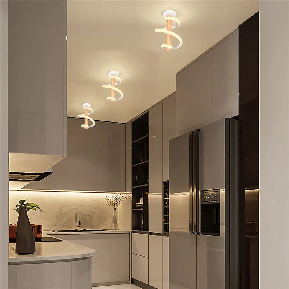 plafonnier led ondulé en bois design moderne long tube décoratif - vue 6 sur 10