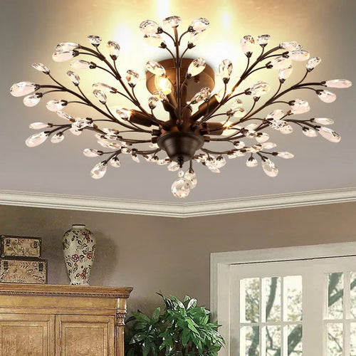 lustre vintage en métal noir avec suspensions en cristal pour intérieur moderne - vue 3 sur 6