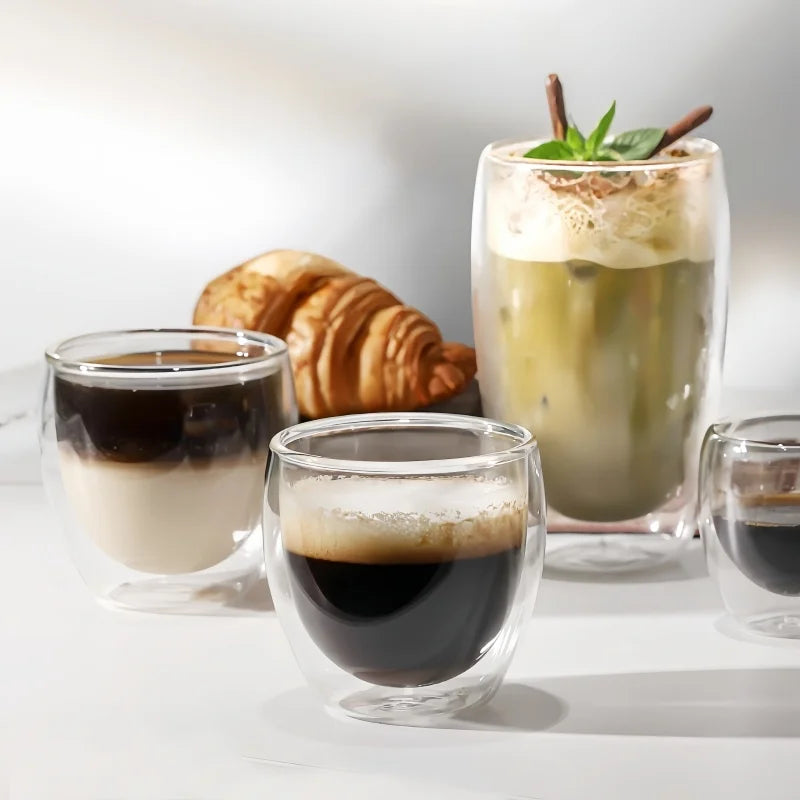 Verre double paroi strié isolant pour boissons chaudes