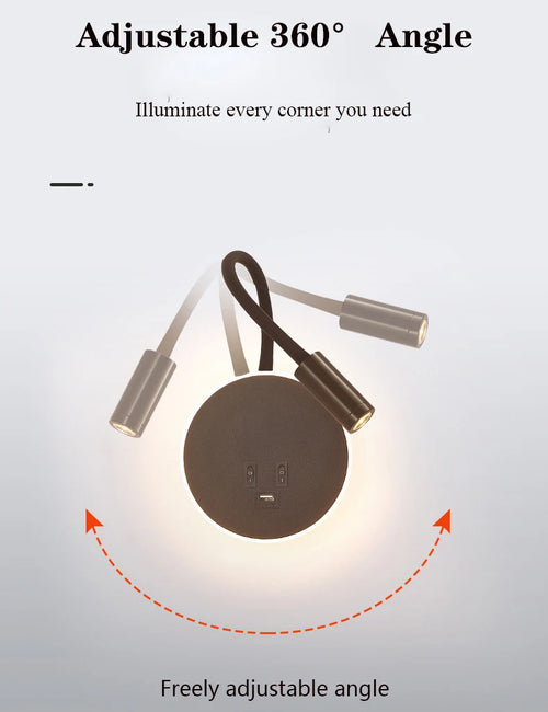 applique murale led réglable avec ports usb design moderne