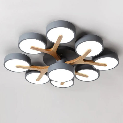 lustre nordique macaron led en bois pour décoration intérieure