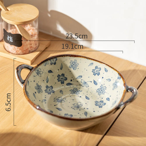 Bol japonais céramique anse motif floral 19cm