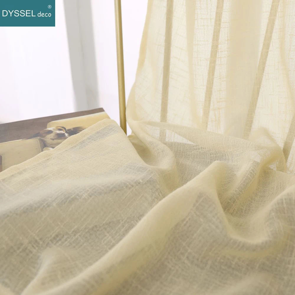 Voilage léger effet lin rayé pour salon chambre - vue 5 sur 6
