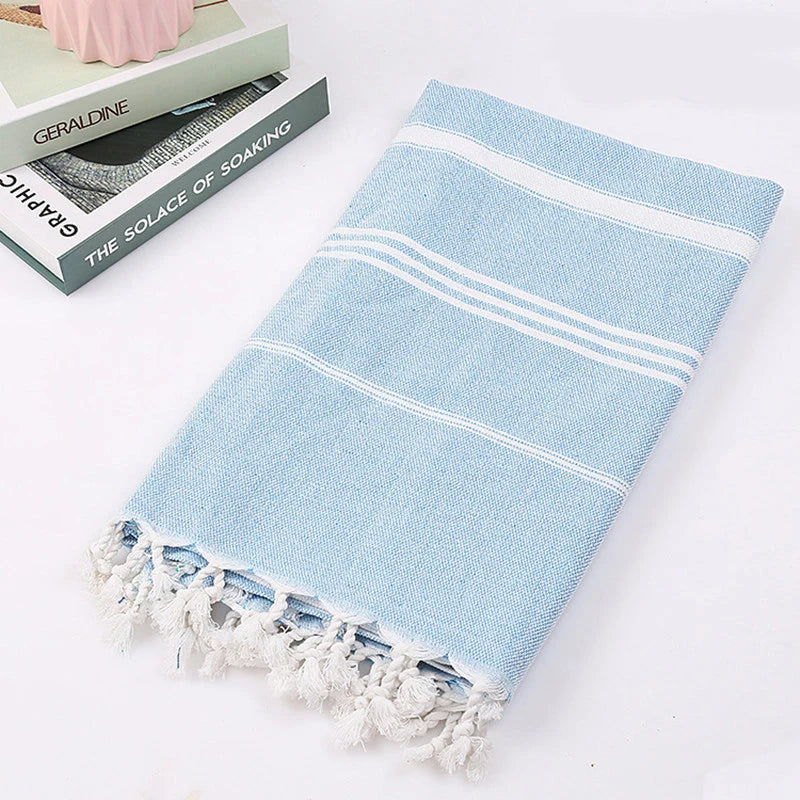 Serviette de plage turque coton franges rayé spa