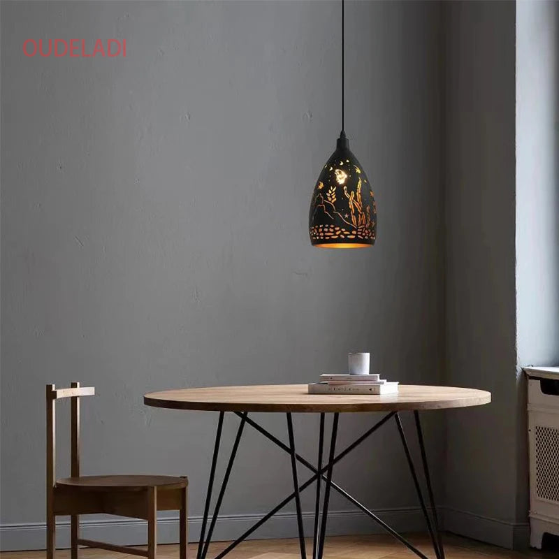 Moderne suspension LED lumières fer creux cage en métal suspension Luminaire salon restaurant boutique bar décor Luminaire - vue 4 sur 11
