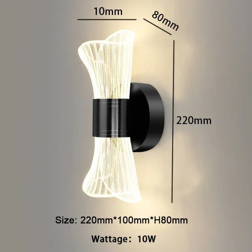 Moderne luxe créatif acrylique applique murale LED lumière or noir applique pour allée applique chambre chevet couloir décor à la maison - vue 9 sur 11