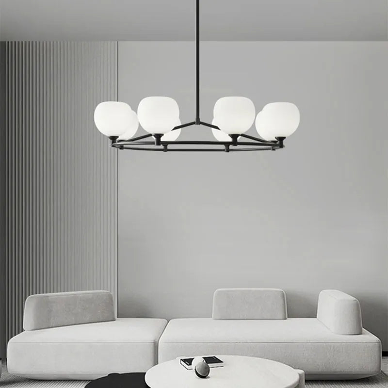 lustre en cuivre noir design moderne avec ampoule en verre blanc - vue 3 sur 12