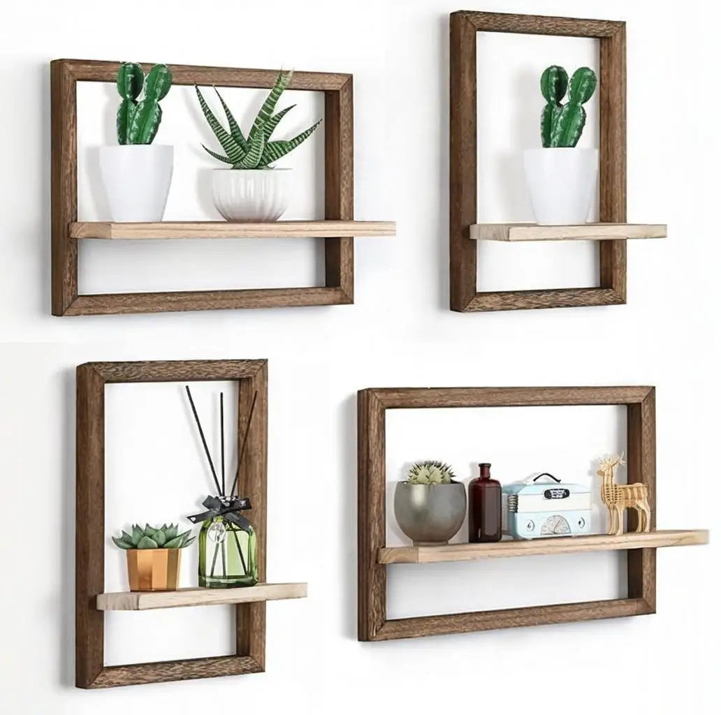 4 Pcs Floating Shelves for Wall, Rustic Wood Wall Shelves for Wall Decor Mounted Shelves Bathroom, Living Room, Kitchen Storage - vue 7 sur 7
