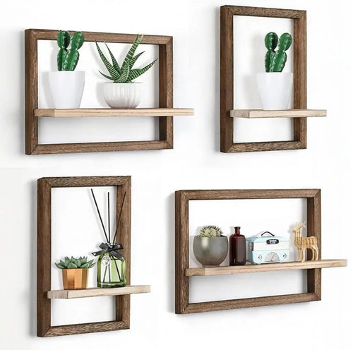 4 Pcs Floating Shelves for Wall, Rustic Wood Wall Shelves for Wall Decor Mounted Shelves Bathroom, Living Room, Kitchen Storage - vue 8 sur 7
