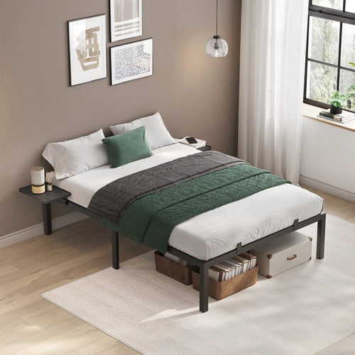 VASAGLE Double Bed Frame, Metal Bed Frame, with Bedside Shelves, Guest Bed Frame, for 140 x 200 cm Mattresses, Easy Assembly - vue 3 sur 7