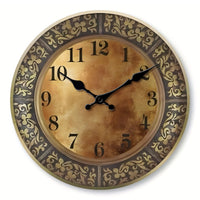 Wooden silent wall clock, antique brass pattern design, modern design, home decoration, living room dining room decoration