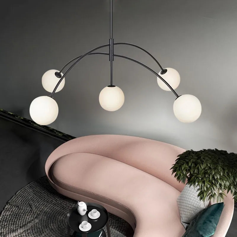 lustre suspendu moderne en verre laiteux pour intérieur élégant - vue 7 sur 8