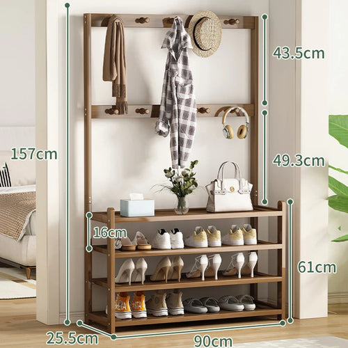 cintre multifonctionnel avec étagère à chaussures et porte-manteaux - vue 10 sur 11