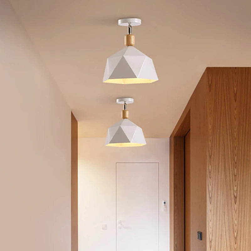 plafonnier moderne à leds en bois et métal coloré - vue 5 sur 9