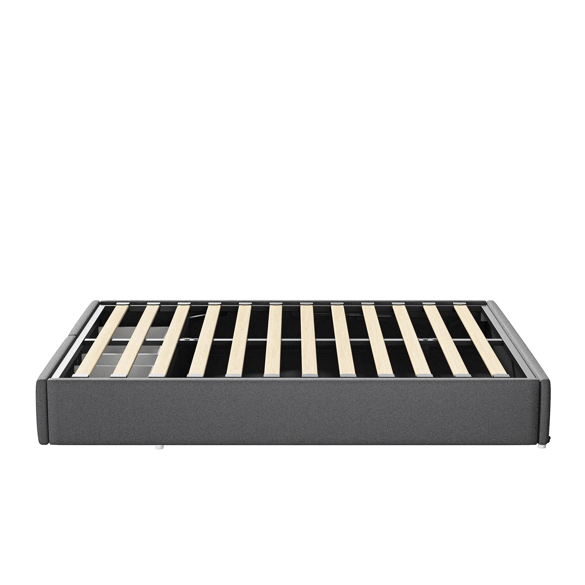 Upholstered Bed, Linen Fabric, without Headboard, Storage Bed, with Slatted Frame and 2 Storage Drawers, Beige, 140 x 200 cm - vue 7 sur 8