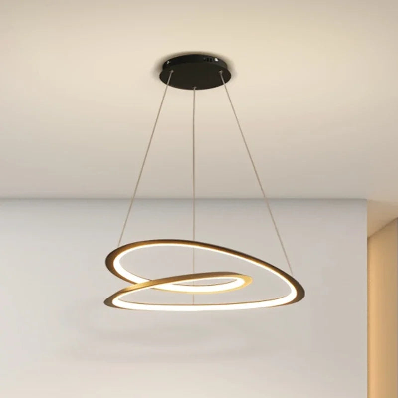 suspension moderne à led avec anneau doré pour décoration intérieure - vue 2 sur 12